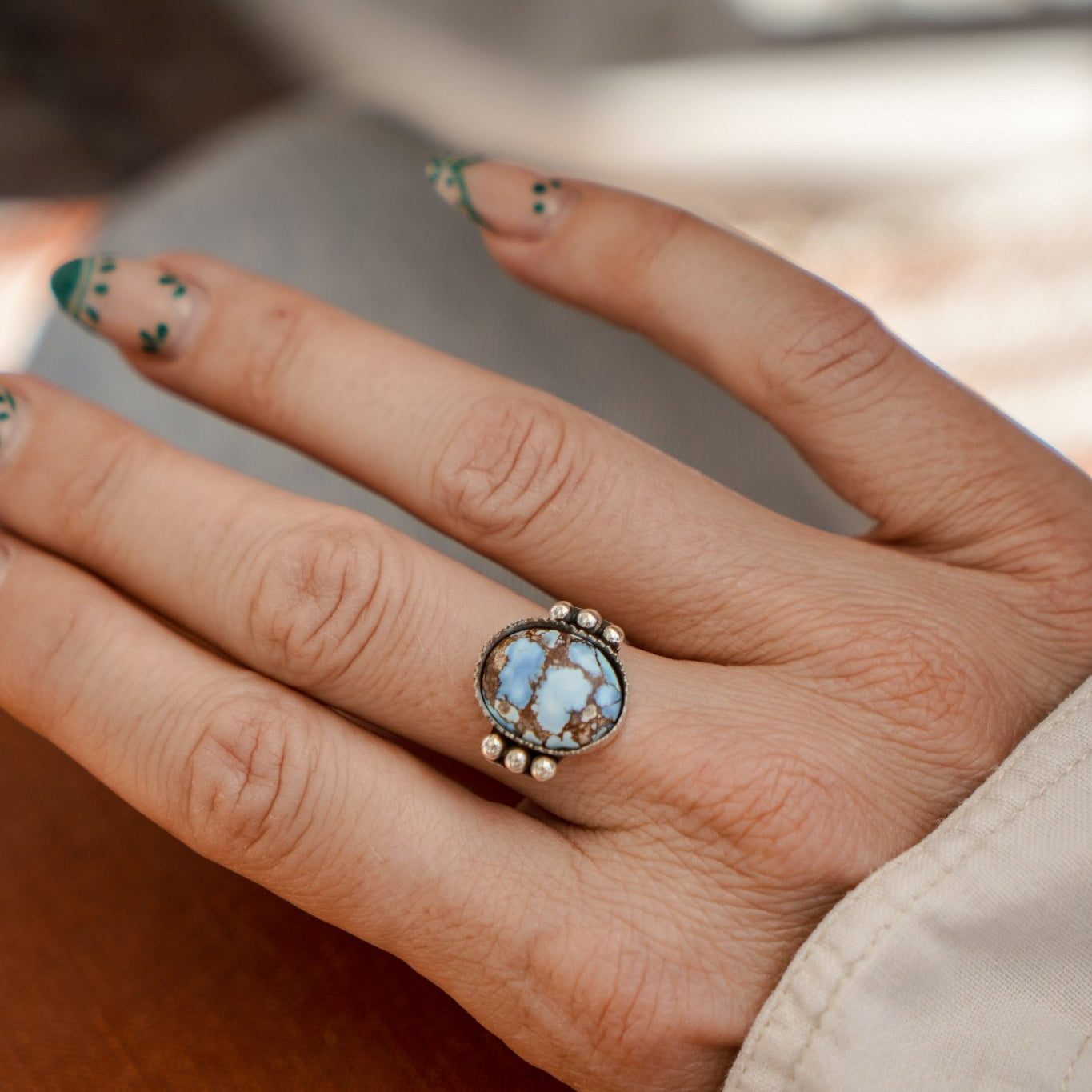 The Ellipsis Ring in Golden Hills Turquoise (Choose your size) - Golden Road Crafted