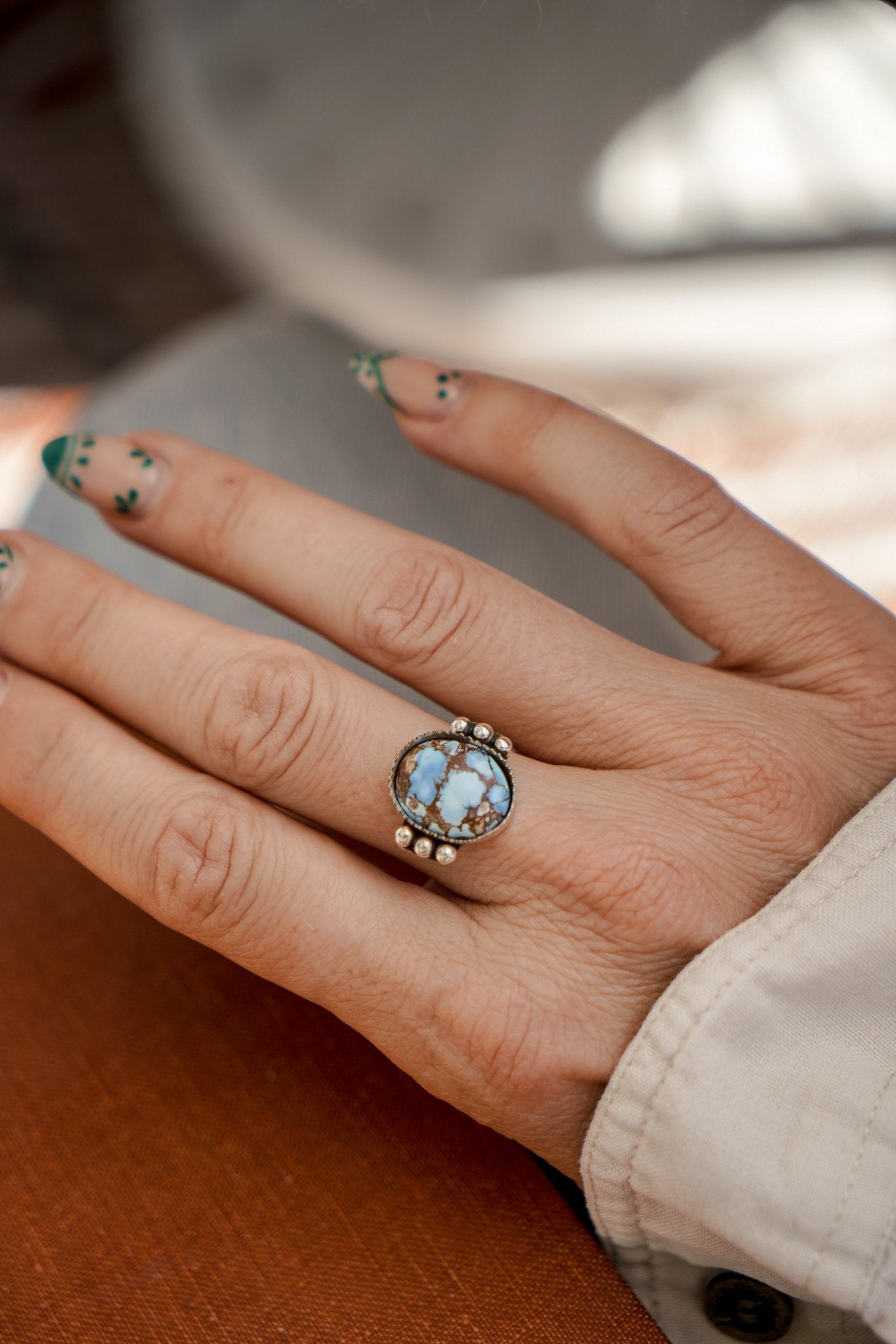 The Ellipsis Ring in Golden Hills Turquoise (Choose your size) - Golden Road Crafted