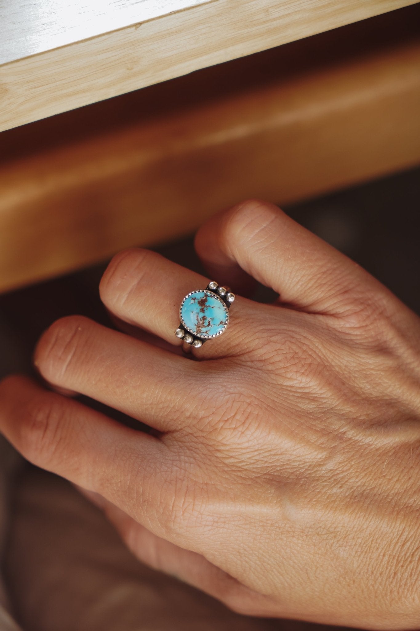 The Ellipsis Ring in Golden Hills Turquoise (Size 7) - Golden Road Crafted