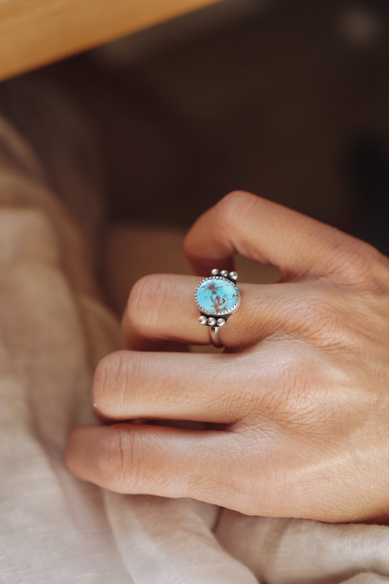 The Ellipsis Ring in Golden Hills Turquoise (Size 7) - Golden Road Crafted