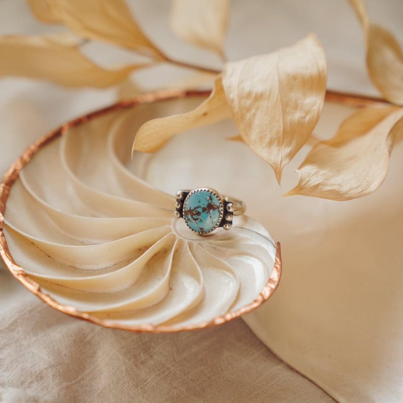 The Ellipsis Ring in Golden Hills Turquoise (Size 7) - Golden Road Crafted