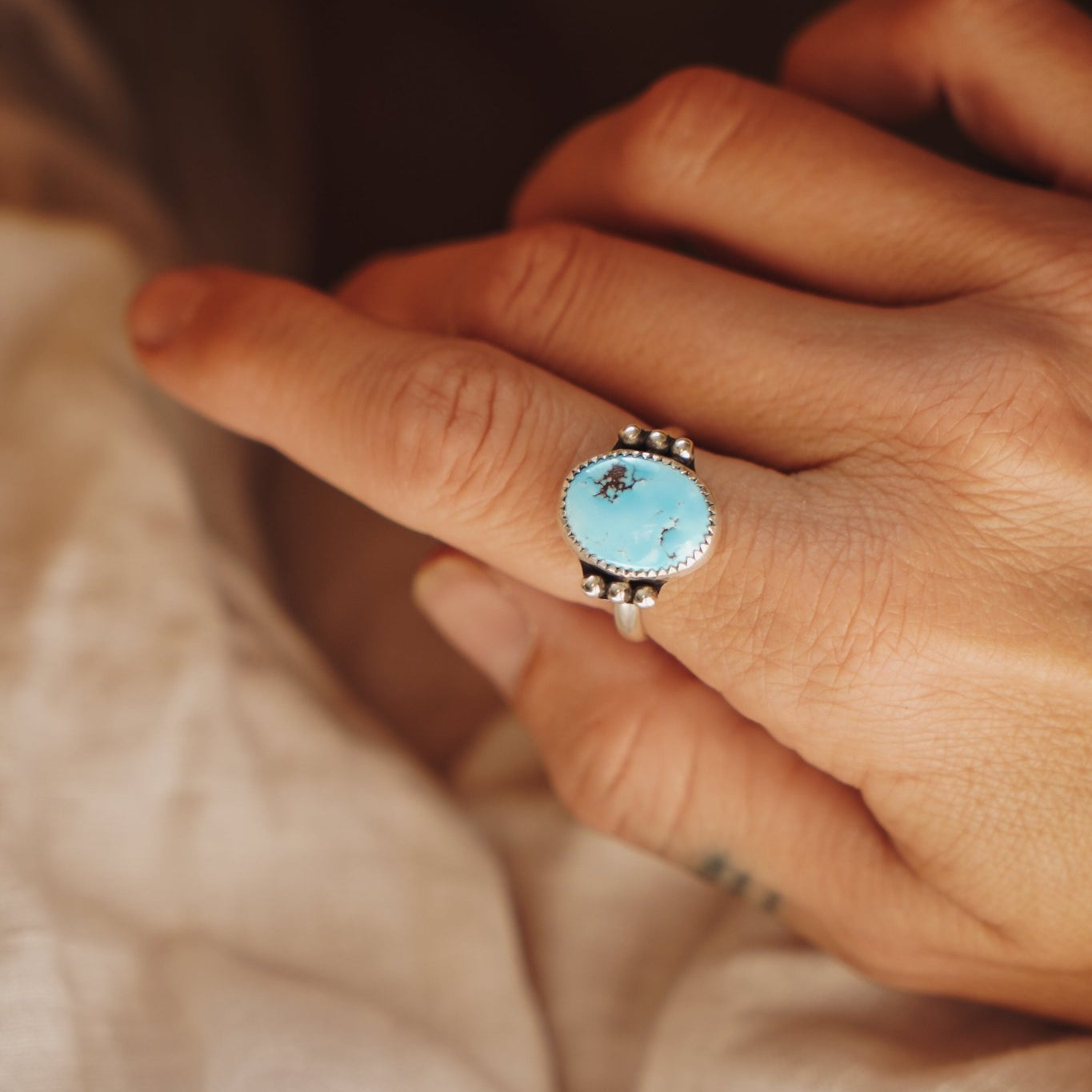 The Ellipsis Ring in Golden Hills Turquoise (Size 8.75) - Golden Road Crafted