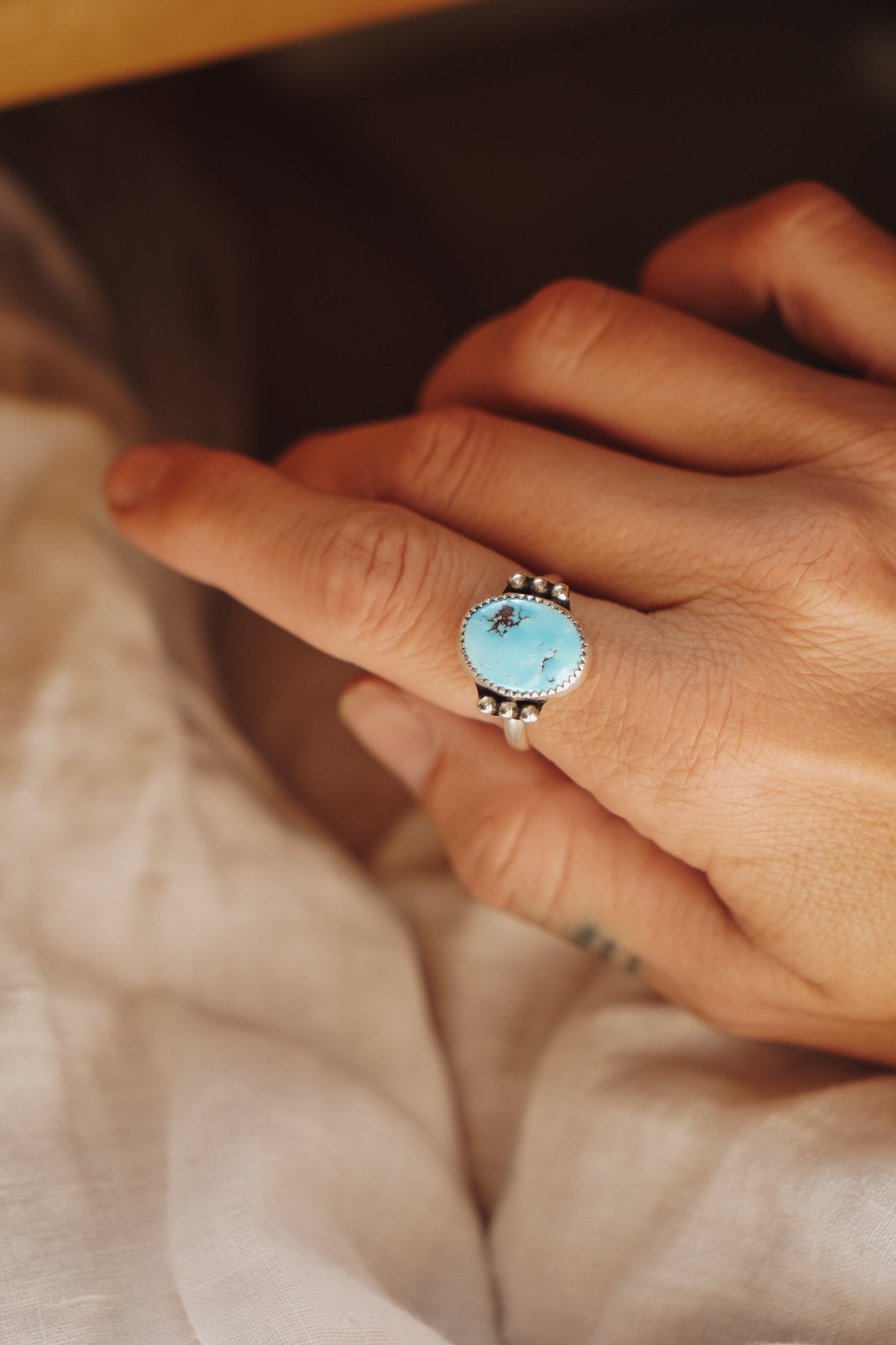 The Ellipsis Ring in Golden Hills Turquoise (Size 8.75) - Golden Road Crafted