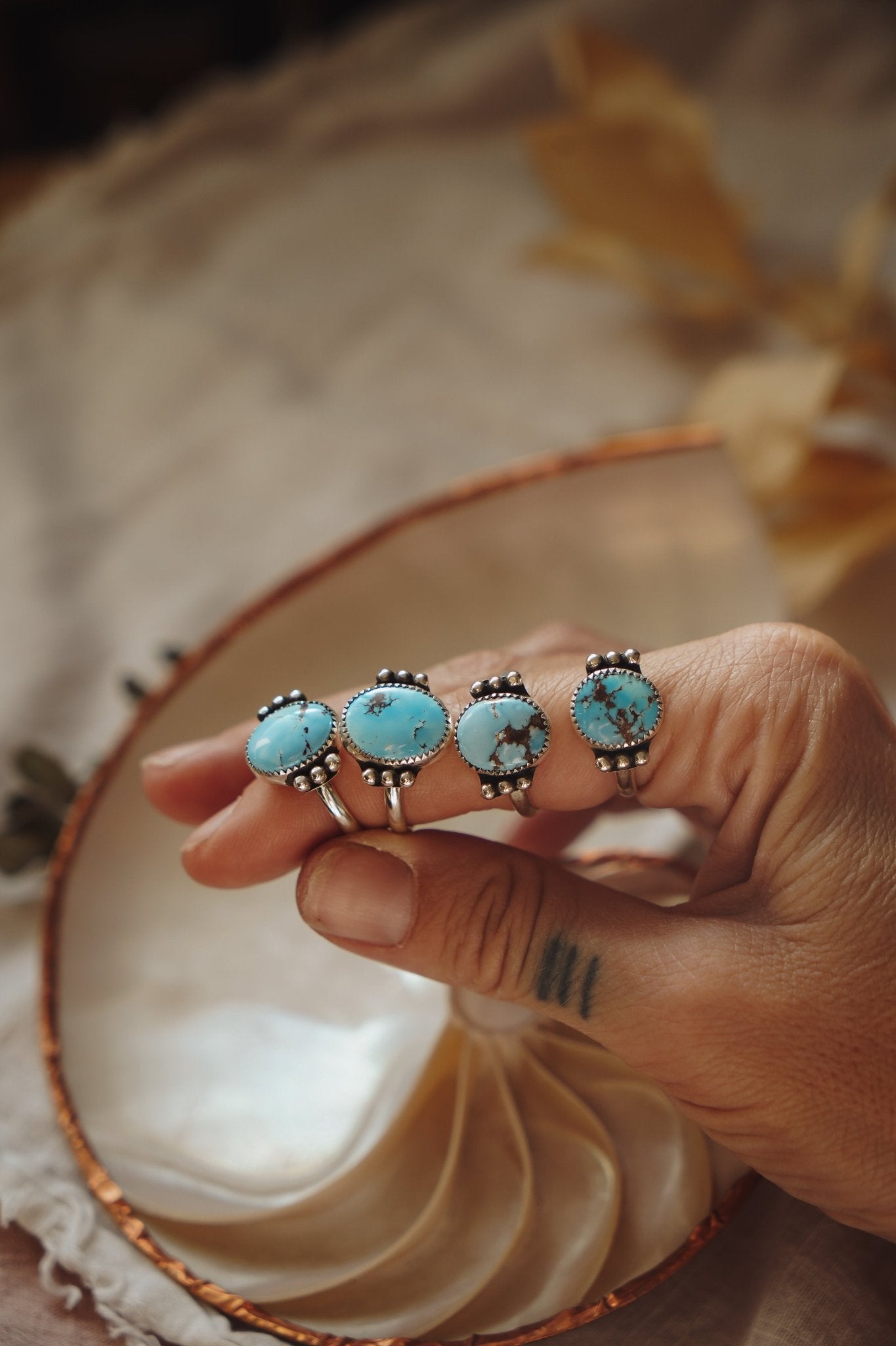 The Ellipsis Ring in Golden Hills Turquoise (Size 8.75) - Golden Road Crafted