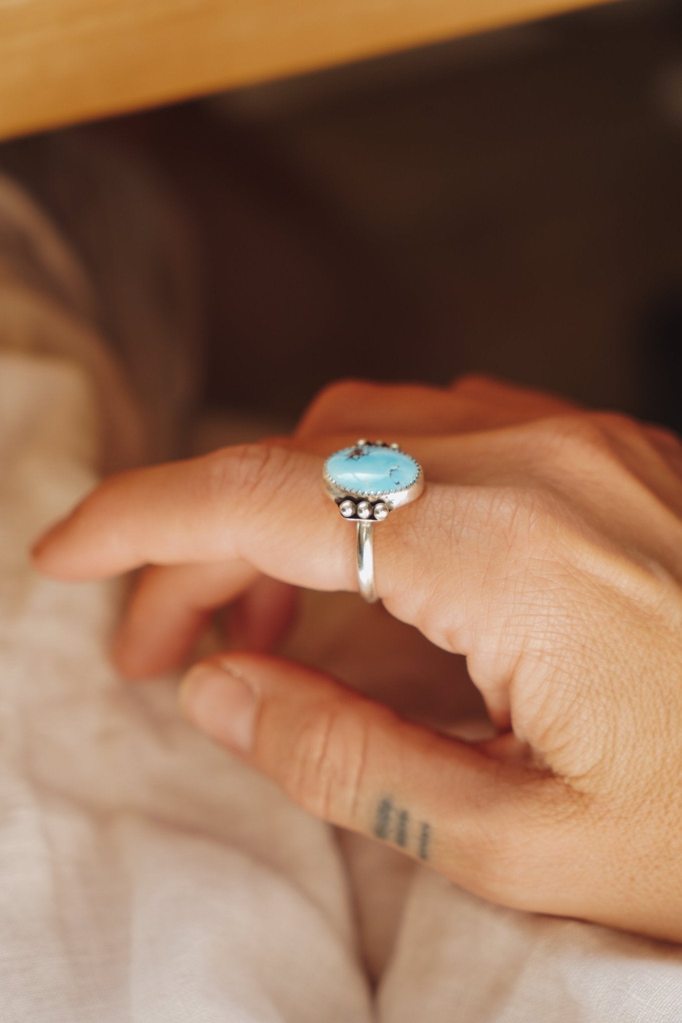 The Ellipsis Ring in Golden Hills Turquoise (Size 8.75) - Golden Road Crafted