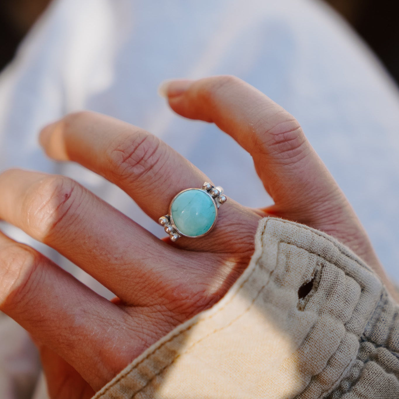 The Ellipsis Ring in Hubei Turquoise (Size 6) - Golden Road Crafted