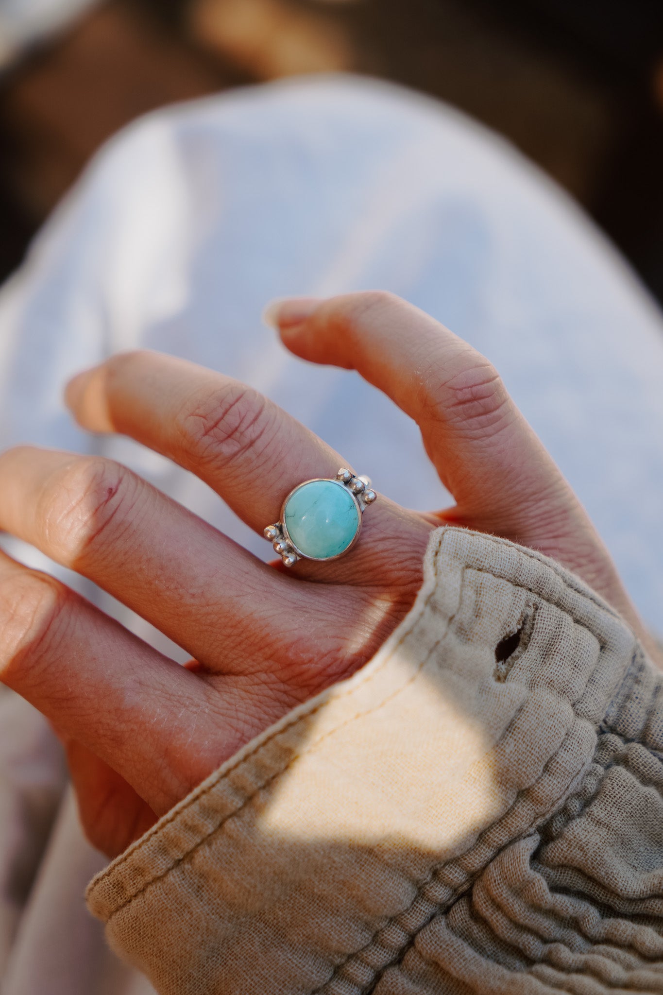 The Ellipsis Ring in Hubei Turquoise (Size 6) - Golden Road Crafted