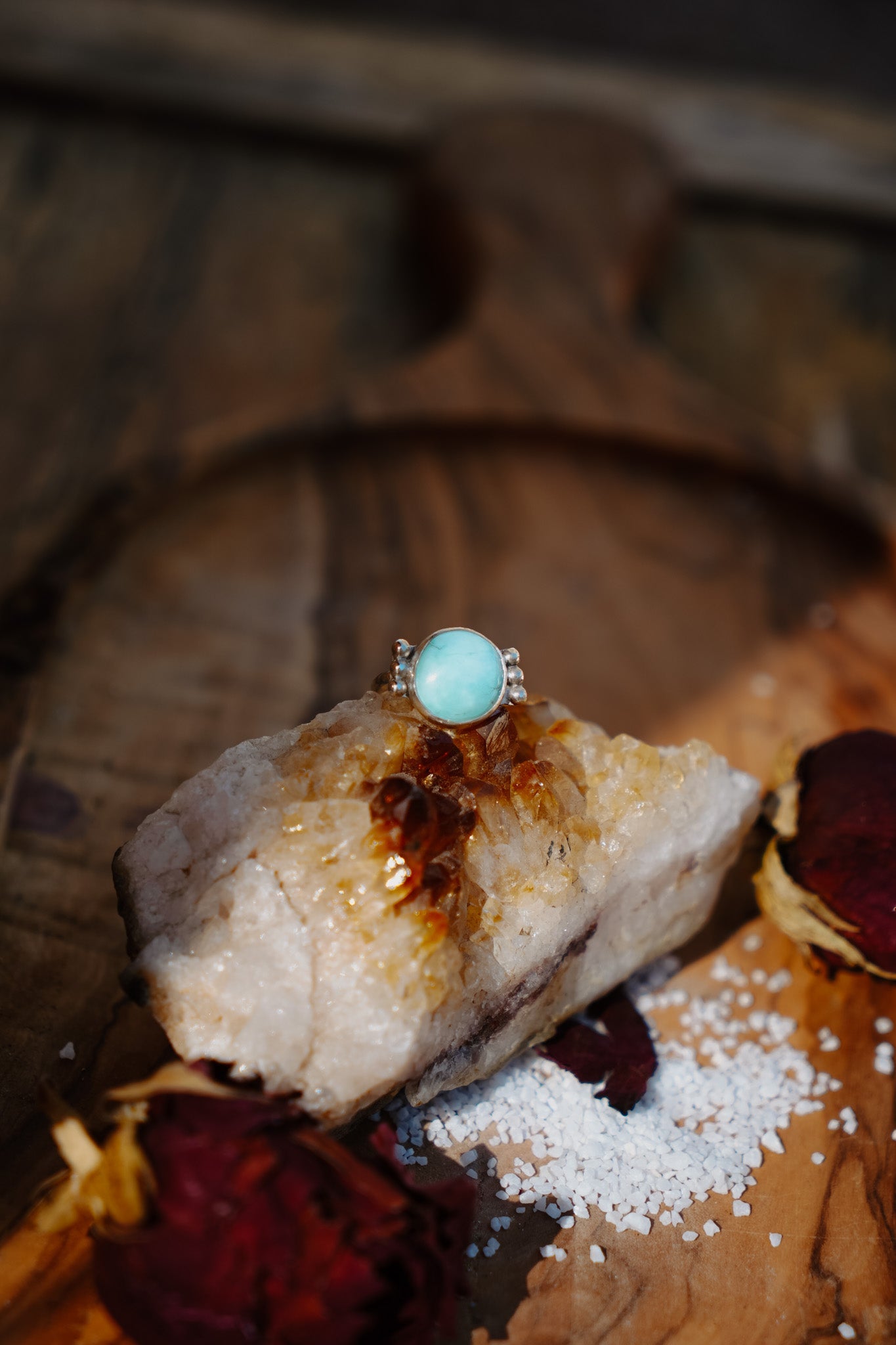 The Ellipsis Ring in Hubei Turquoise (Size 6) - Golden Road Crafted