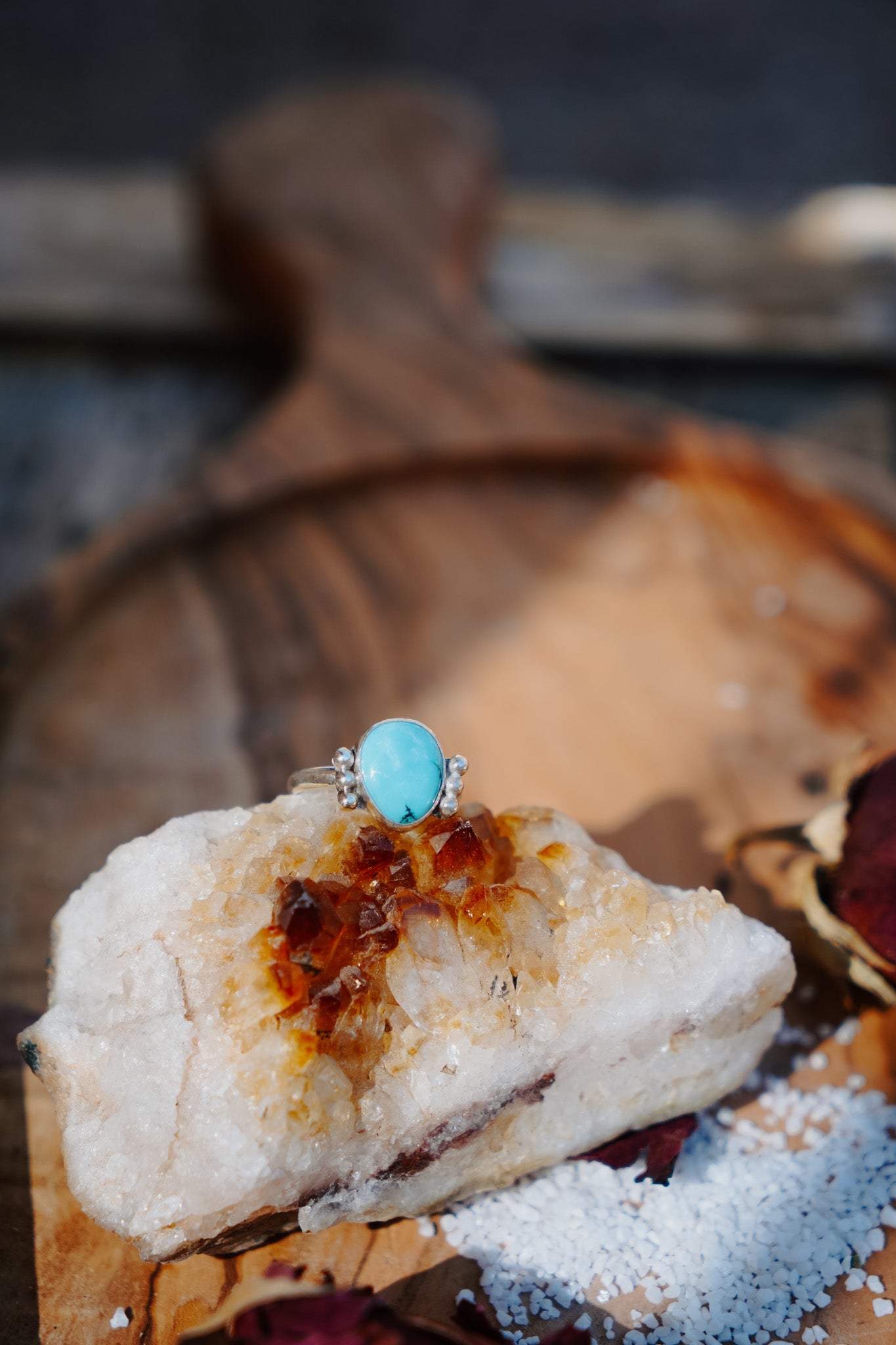 The Ellipsis Ring in Hubei Turquoise (Size 8.75) - Golden Road Crafted