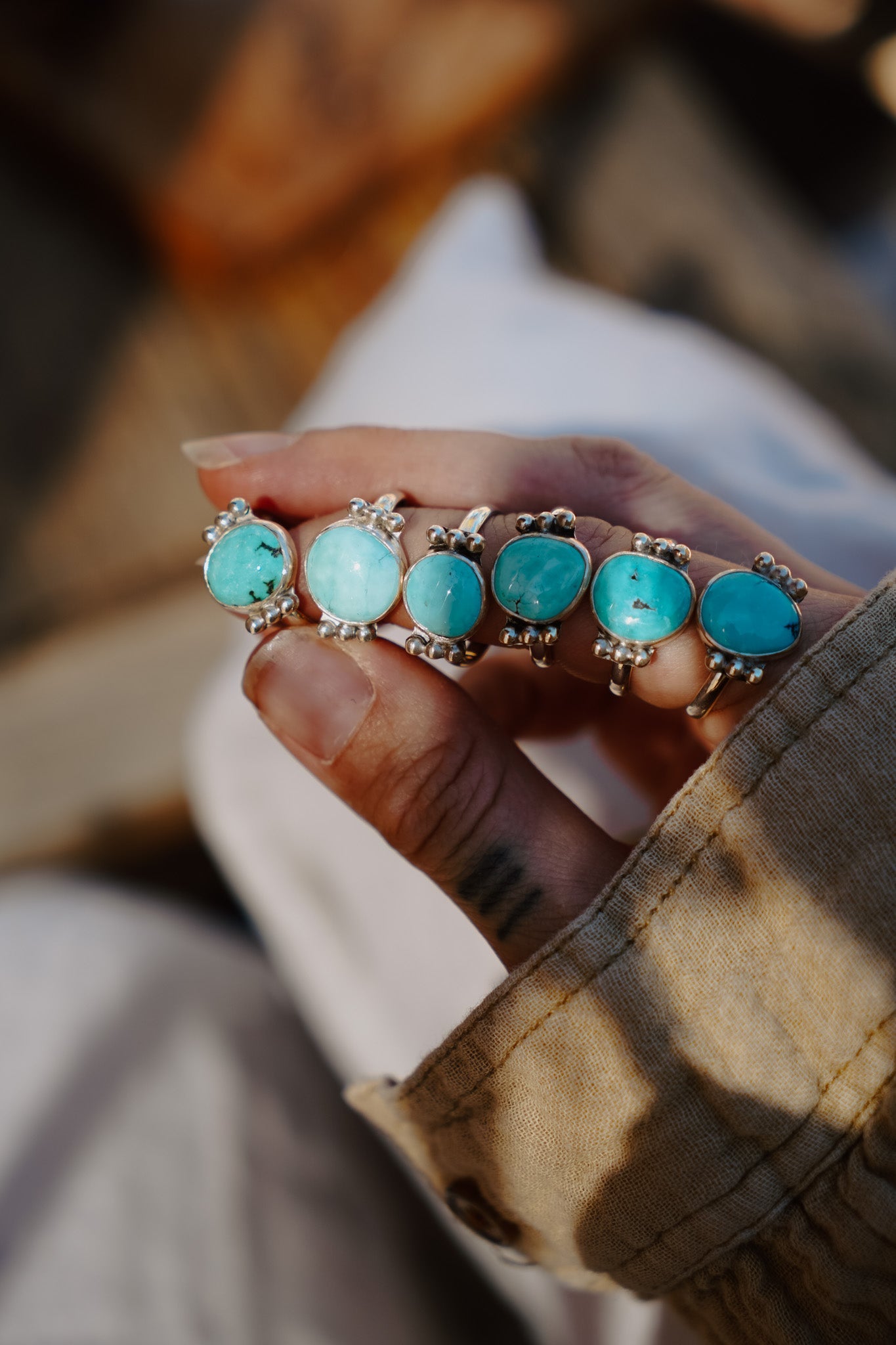 The Ellipsis Ring in Hubei Turquoise (Size 8.75) - Golden Road Crafted