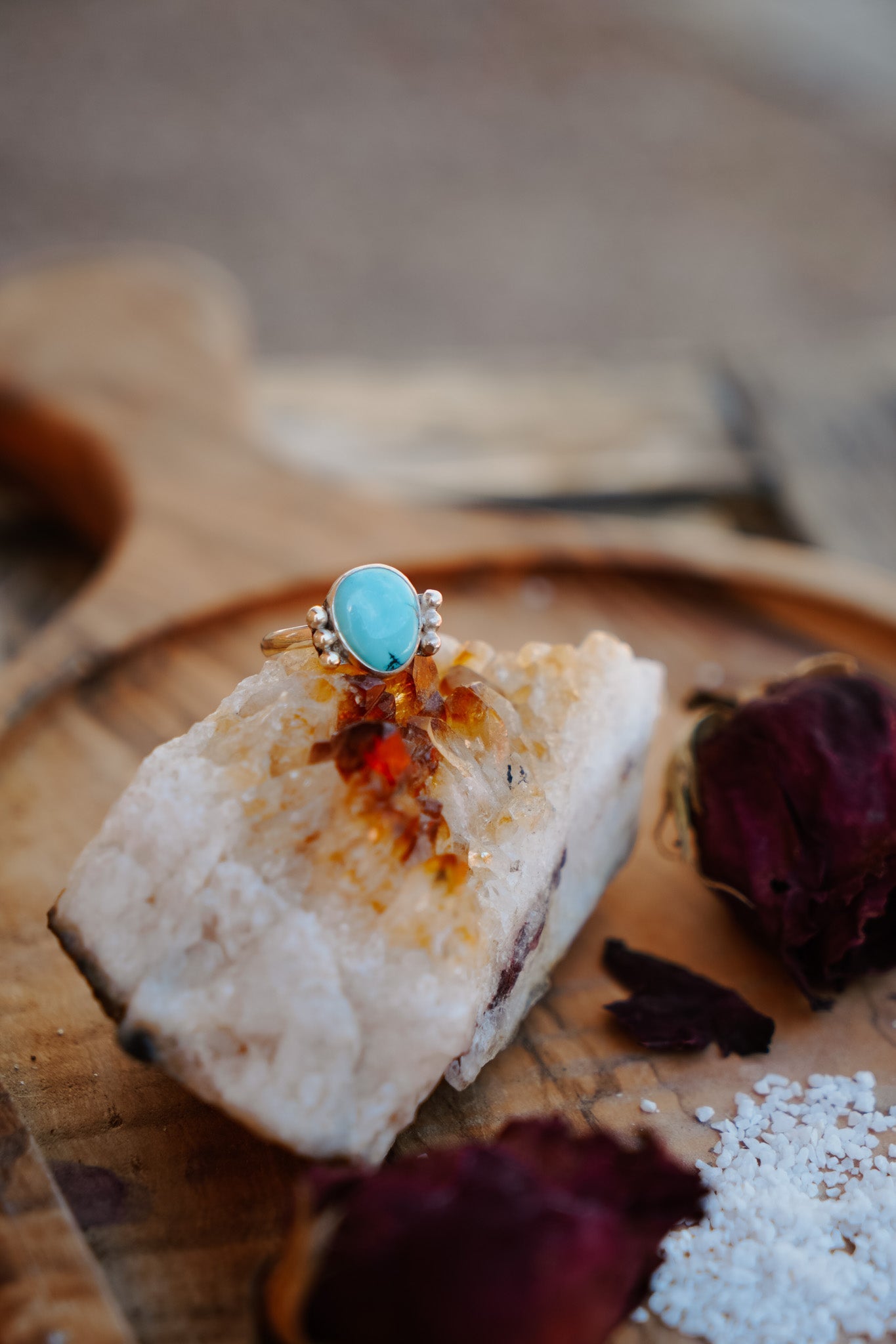 The Ellipsis Ring in Hubei Turquoise (Size 8.75) - Golden Road Crafted