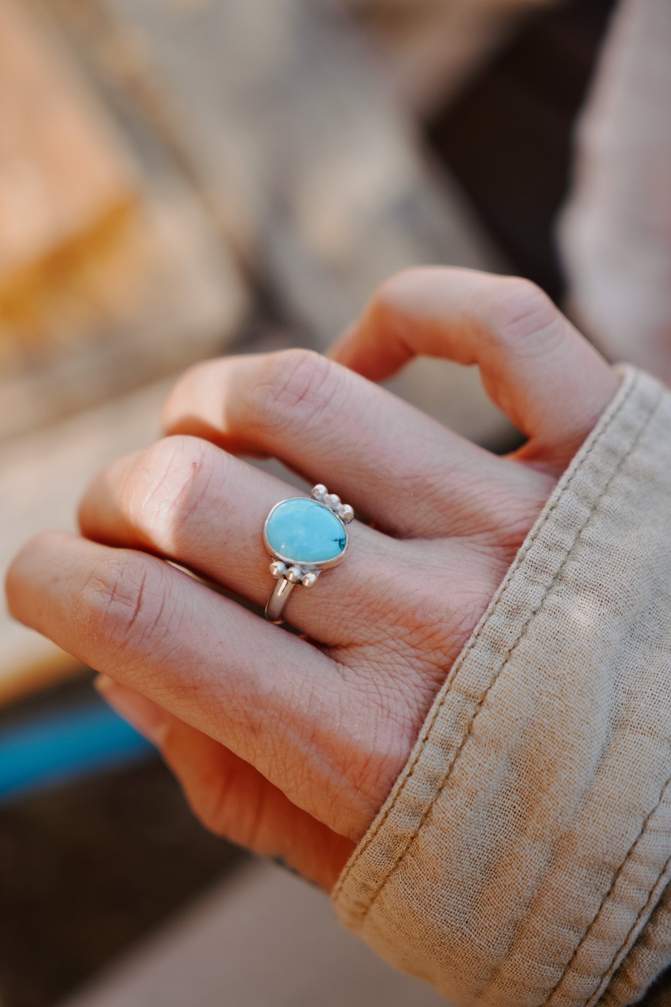 The Ellipsis Ring in Hubei Turquoise (Size 8.75) - Golden Road Crafted