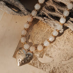 The Fancy Heart Necklace in 14k Gold - Fill w/ Peach Aquamarine Beads - Golden Road Crafted