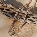 The Fancy Heart Necklace in 14k Gold - Fill w/ Peach Aquamarine Beads - Golden Road Crafted