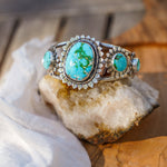 The Flora Cuff in Sonoran Mountain Turquoise - Golden Road Crafted