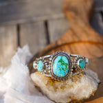 The Flora Cuff in Sonoran Mountain Turquoise - Golden Road Crafted