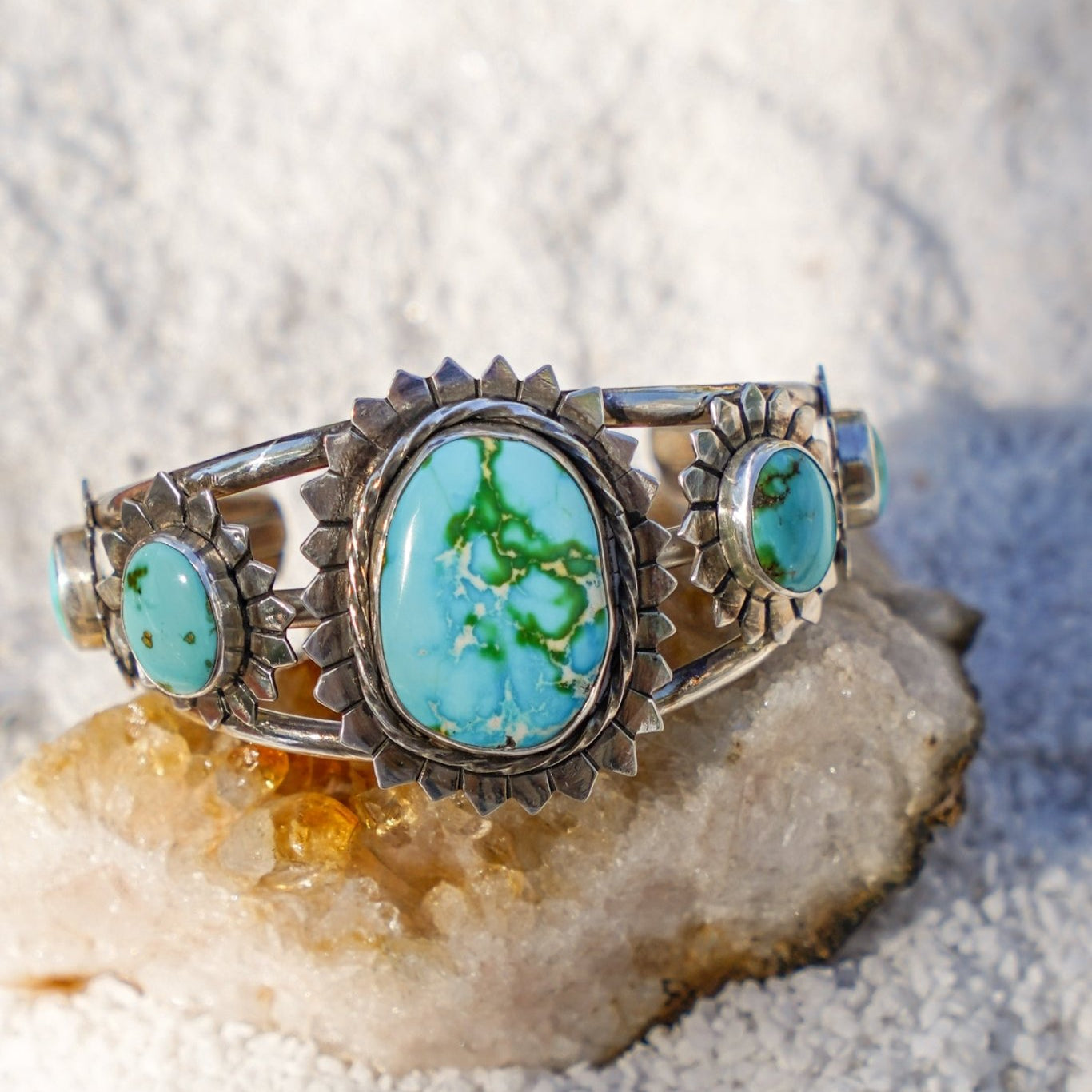 The Flora Cuff in Sonoran Mountain Turquoise - Golden Road Crafted