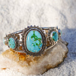 The Flora Cuff in Sonoran Mountain Turquoise - Golden Road Crafted