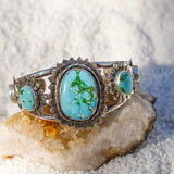 The Flora Cuff in Sonoran Mountain Turquoise - Golden Road Crafted