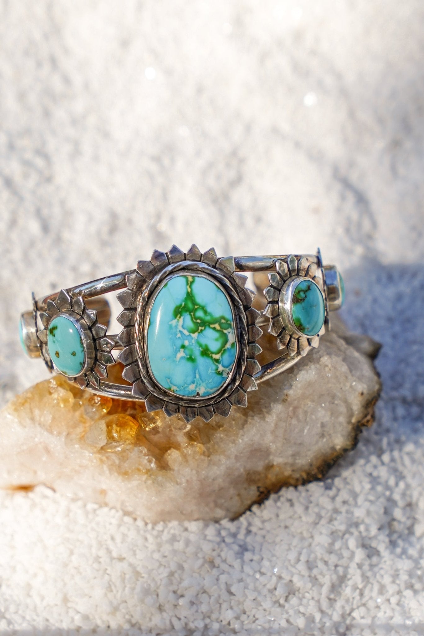 The Flora Cuff in Sonoran Mountain Turquoise - Golden Road Crafted