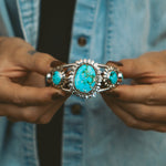 The Flora Cuff in Sonoran Mountain Turquoise - Golden Road Crafted