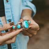 The Flora Cuff in Sonoran Mountain Turquoise - Golden Road Crafted