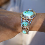 The Flora Cuff in Sonoran Mountain Turquoise - Golden Road Crafted