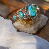 The Flora Cuff in Sonoran Mountain Turquoise - Golden Road Crafted