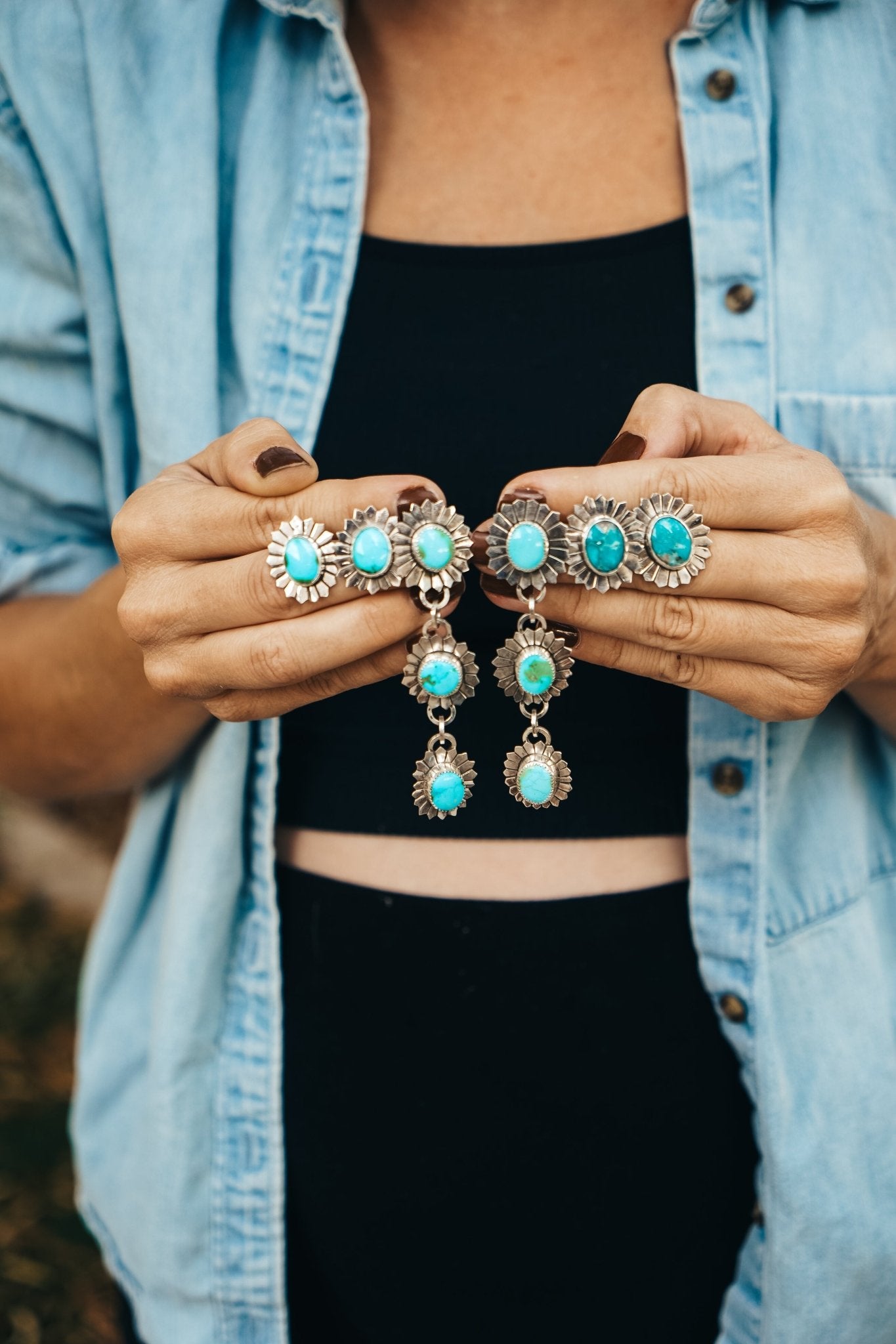 The Flora Dangle Earring in Sonoran Mountain Turquoise - Golden Road Crafted