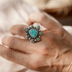 The Flora Ring in Sonoran Mountain Turquoise (Size 6.75) - Golden Road Crafted