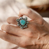 The Flora Ring in Sonoran Mountain Turquoise (Size 6.75) - Golden Road Crafted