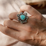 The Flora Ring in Sonoran Mountain Turquoise (Size 6.75) - Golden Road Crafted