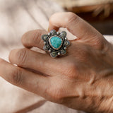 The Flora Ring in Sonoran Mountain Turquoise (Size 6.75) - Golden Road Crafted