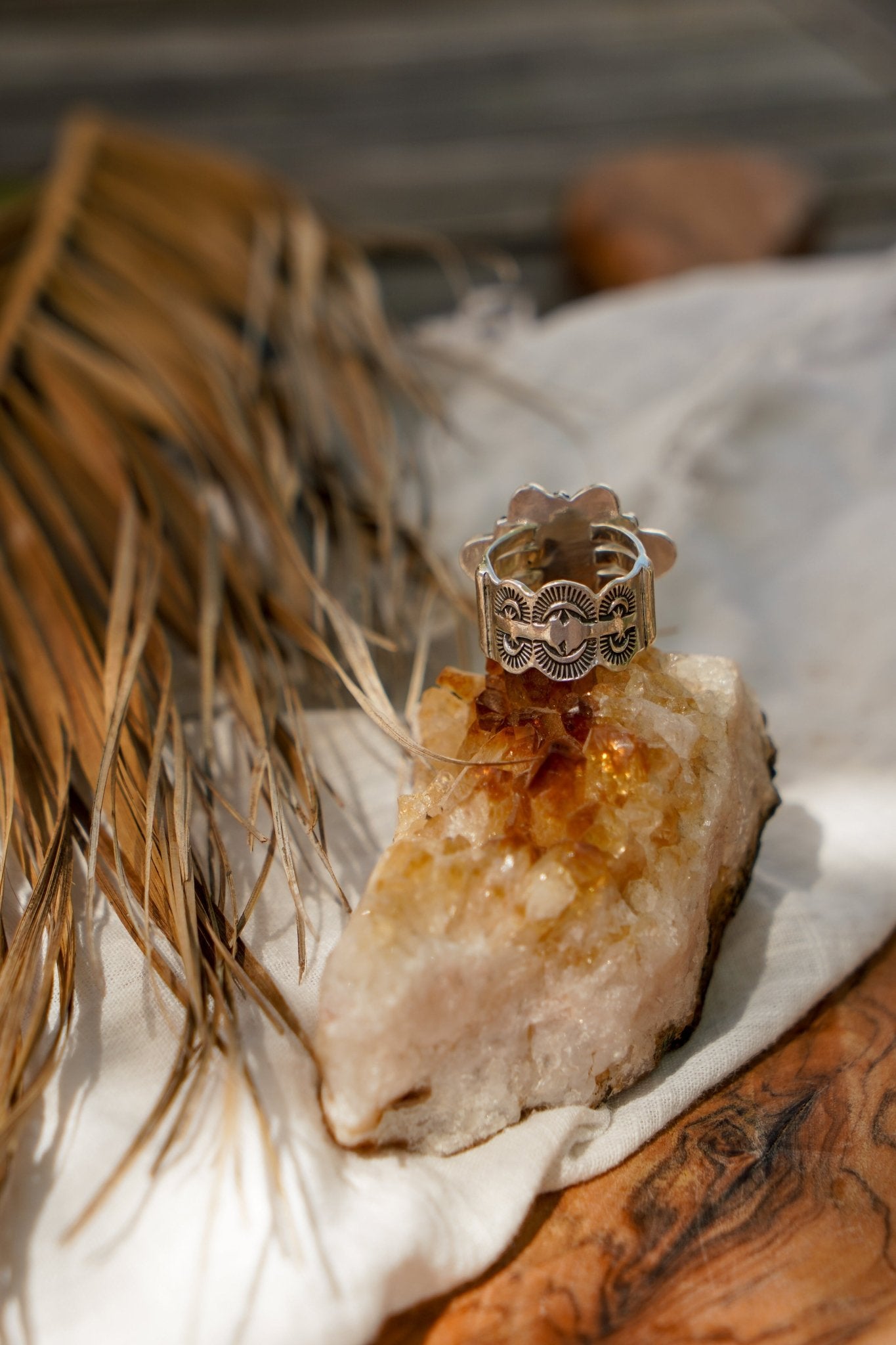 The Flora Ring in Sonoran Mountain Turquoise (Size 6.75) - Golden Road Crafted