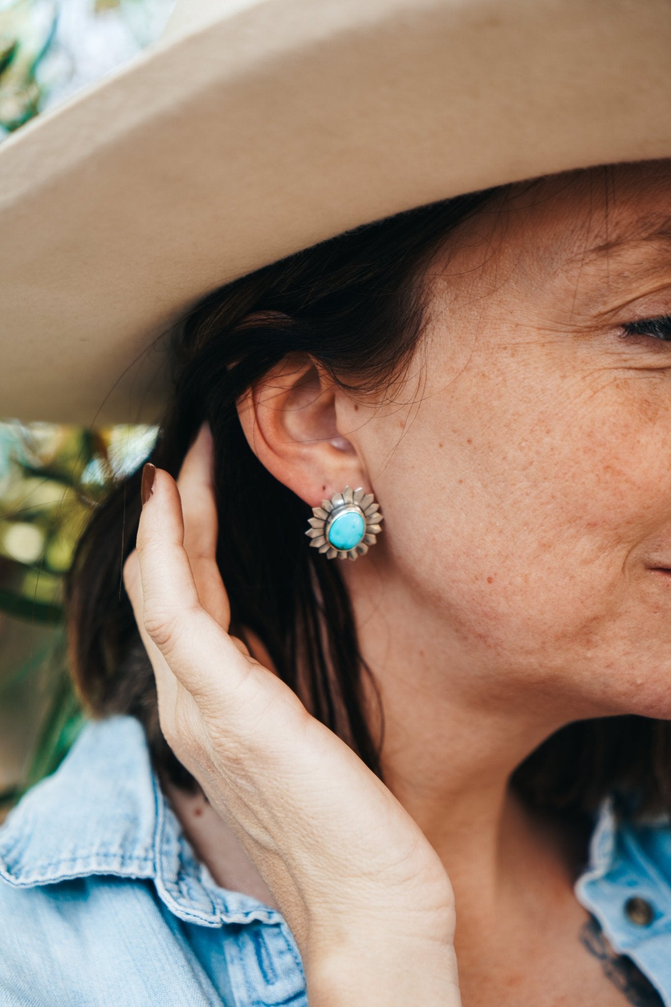 The Flora Stud Earring in Sonoran Mountain Turquoise - Golden Road Crafted