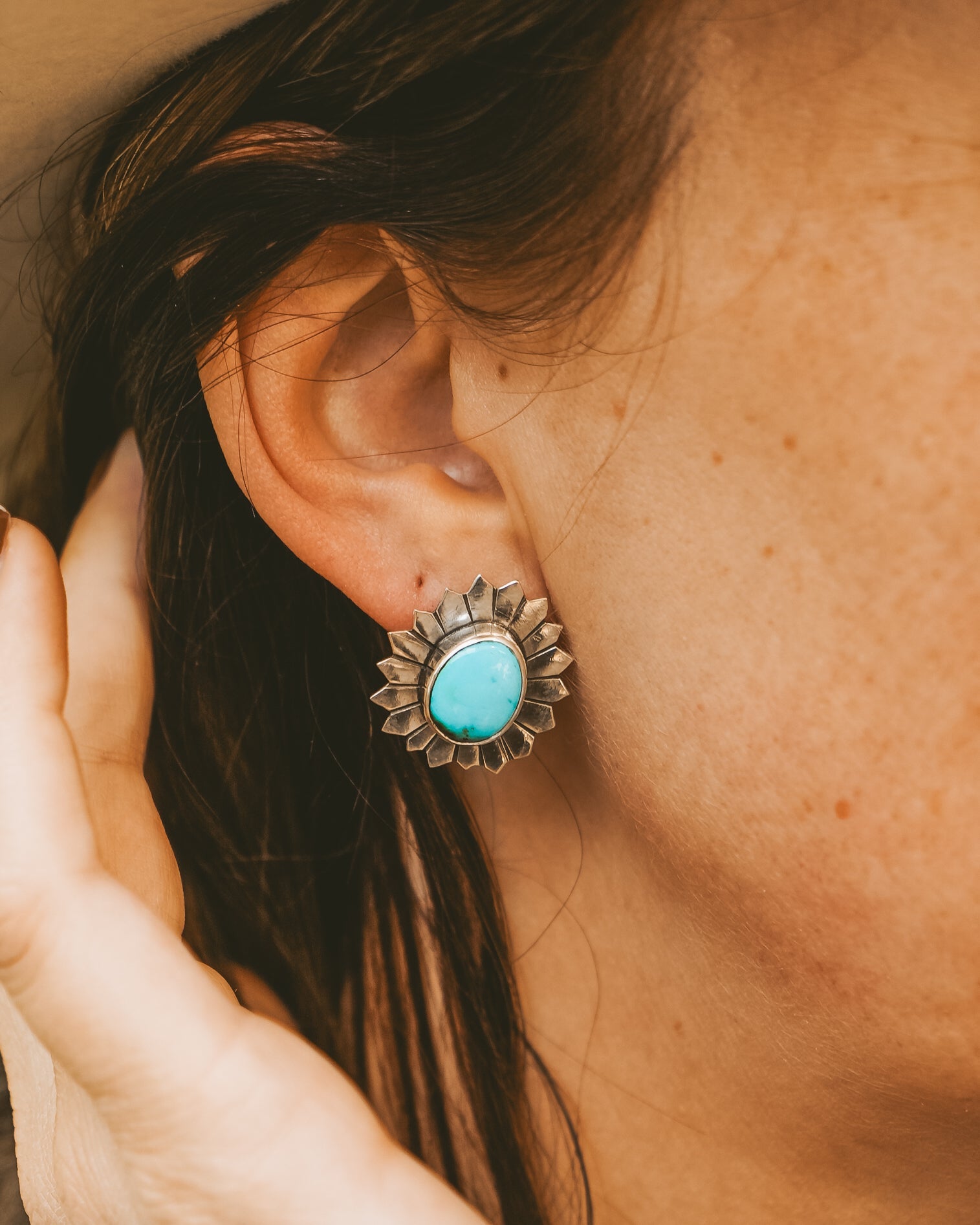 The Flora Stud Earring in Sonoran Mountain Turquoise - Golden Road Crafted