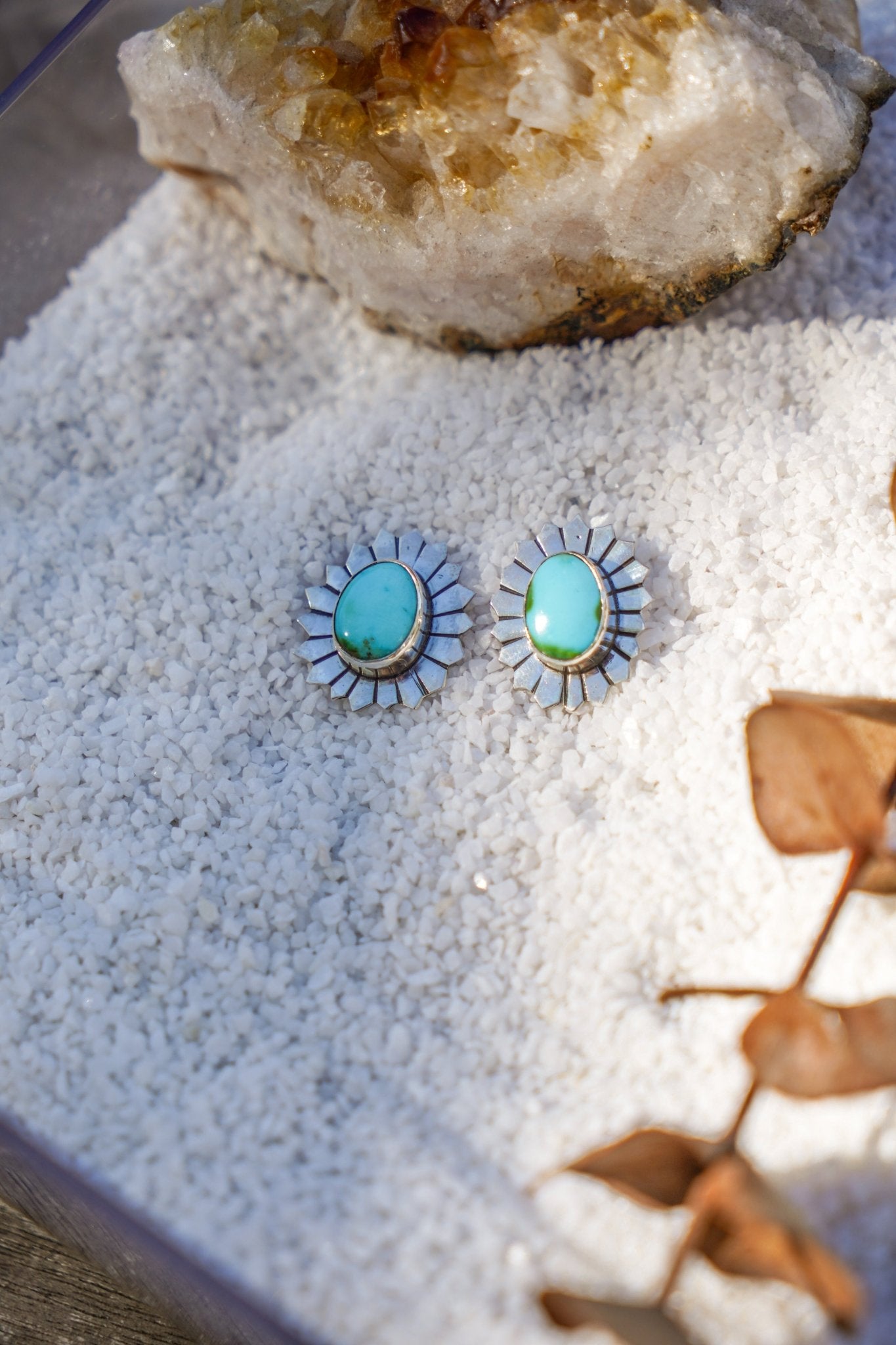 The Flora Stud Earring in Sonoran Mountain Turquoise - Golden Road Crafted