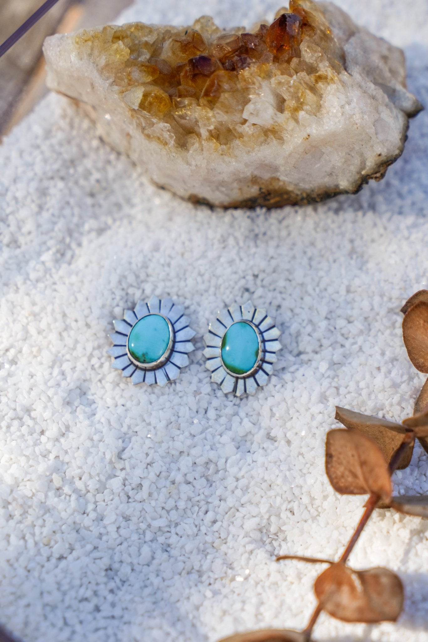 The Flora Stud Earring in Sonoran Mountain Turquoise - Golden Road Crafted