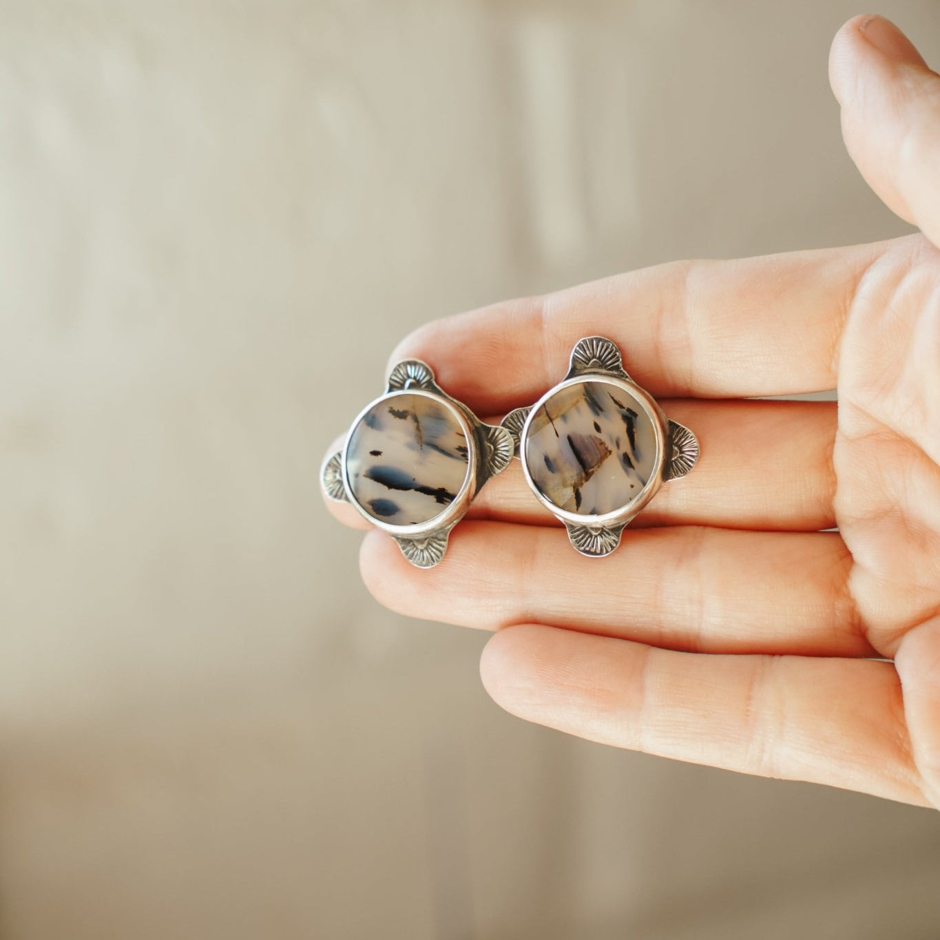 The Floret Earrings in Montana Agate - Golden Road Crafted