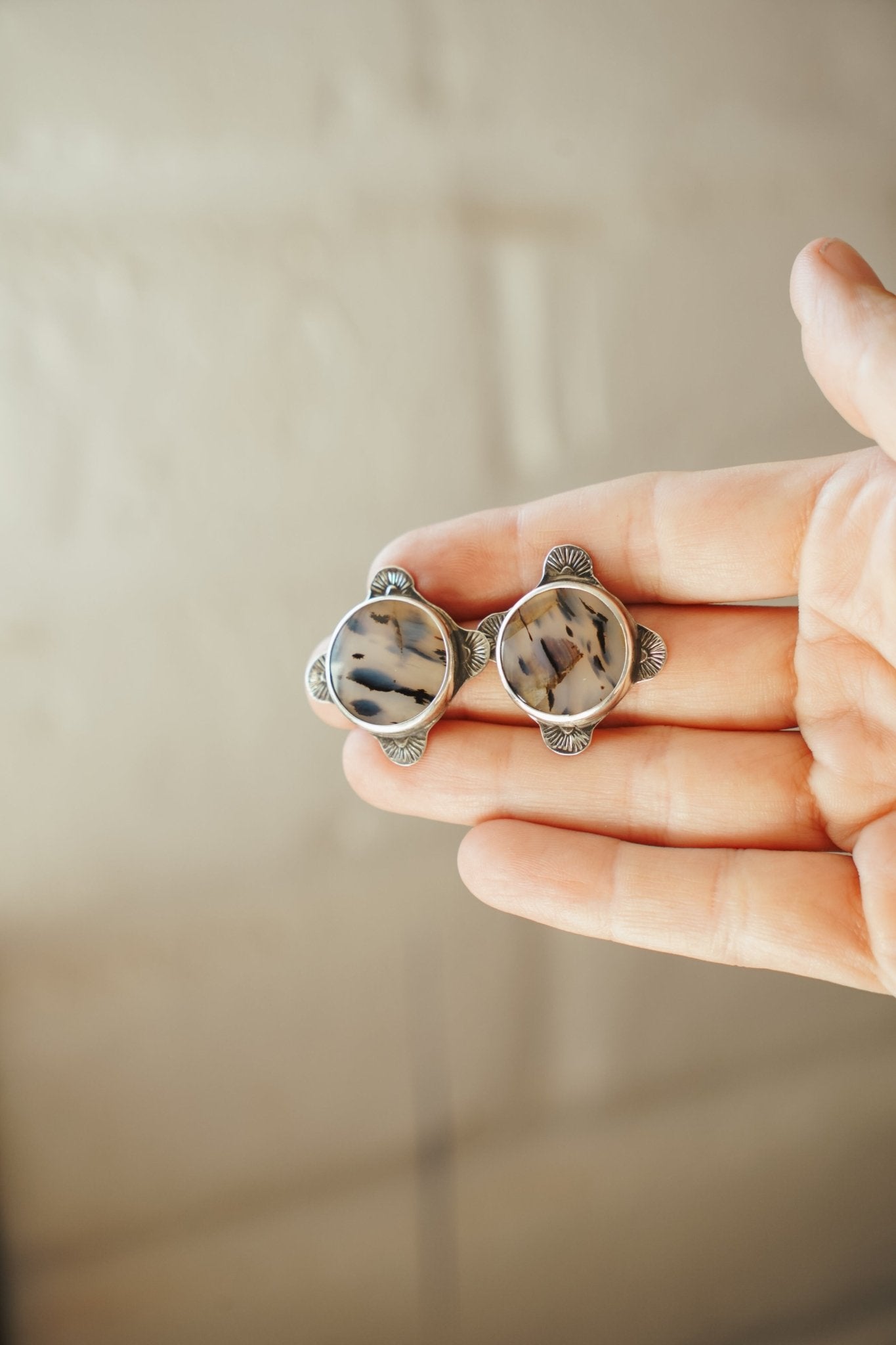 The Floret Earrings in Montana Agate - Golden Road Crafted