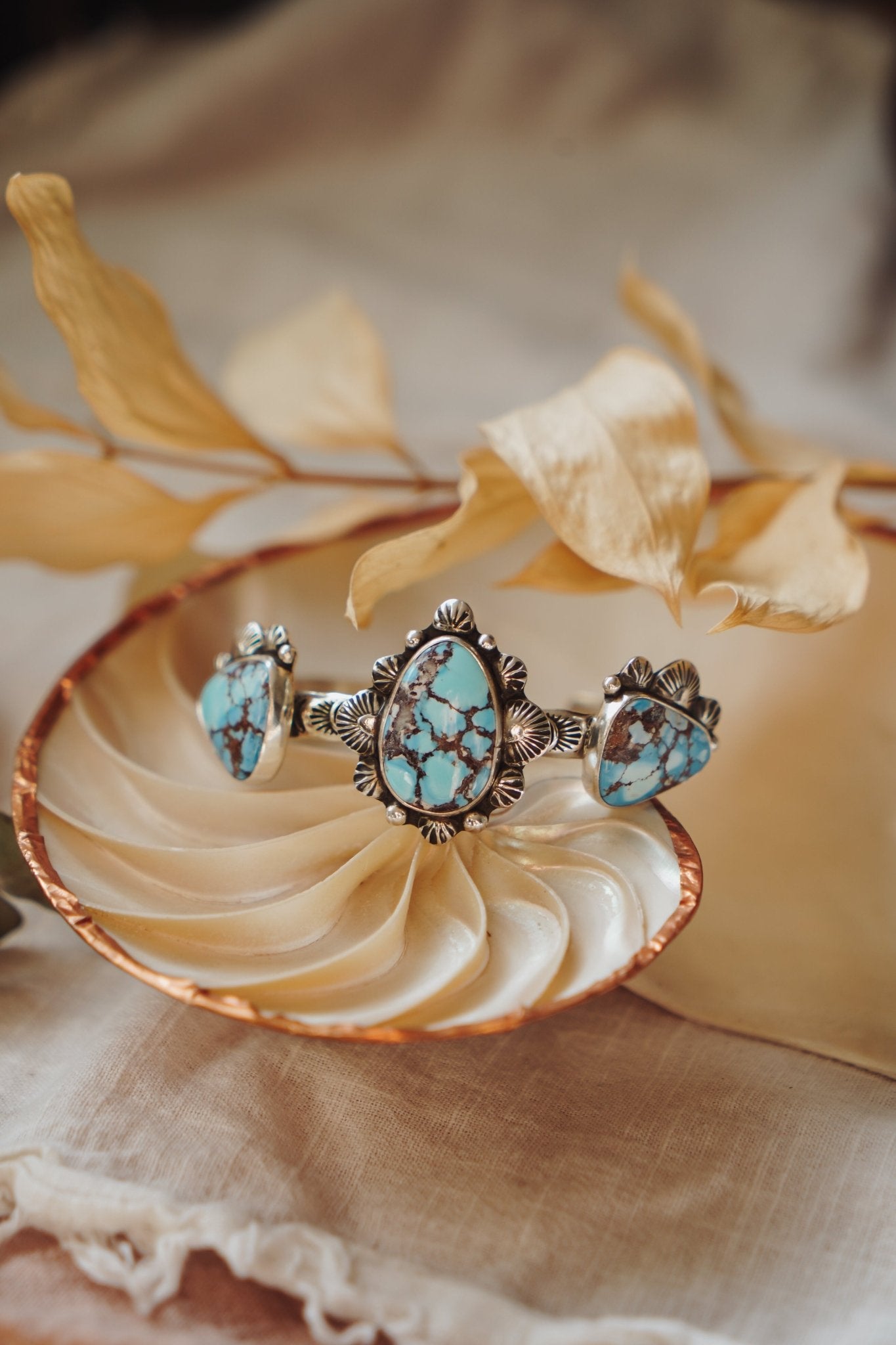 The Flourish Cuff in Golden Hills Turquoise - Golden Road Crafted