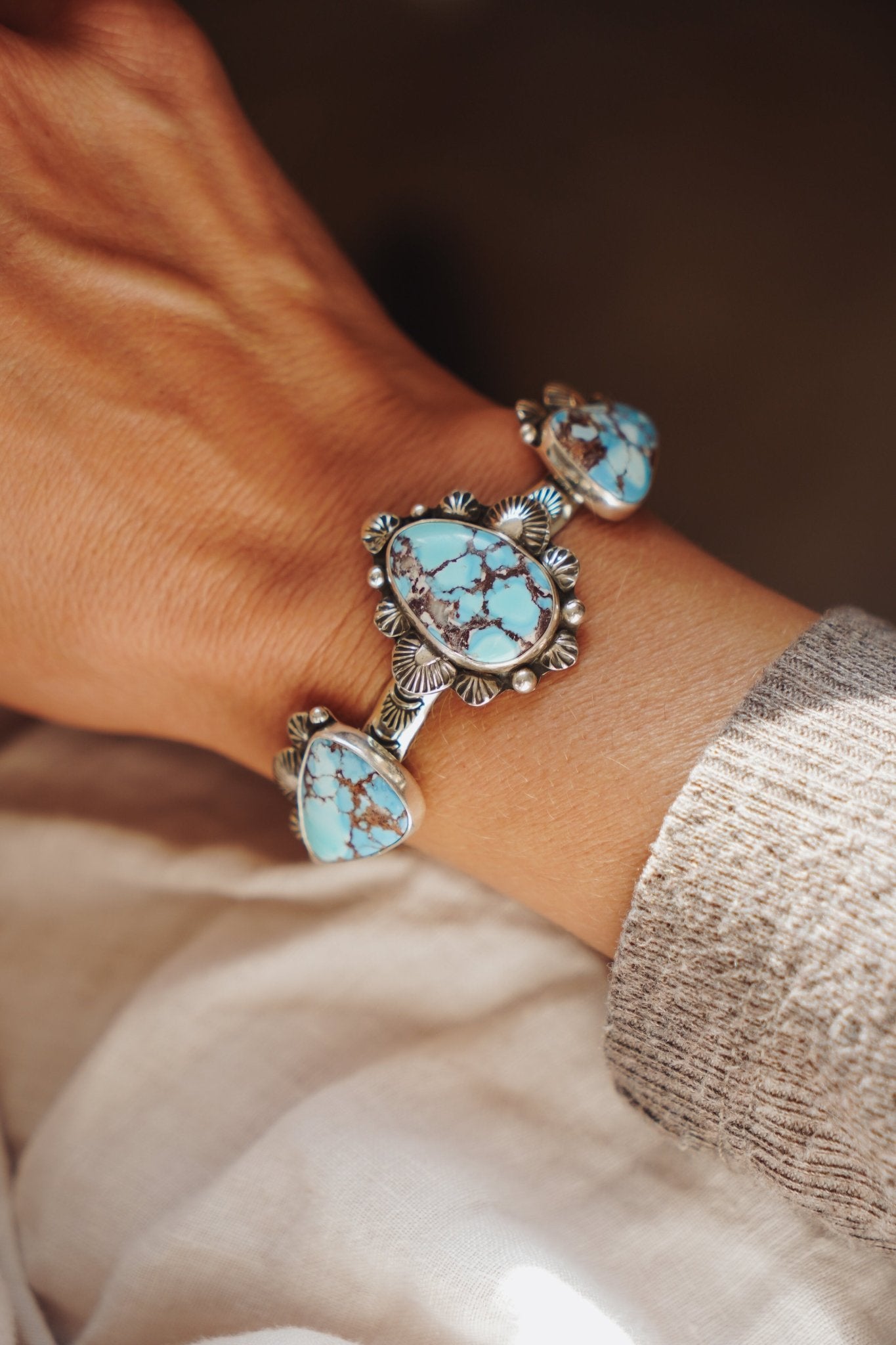 The Flourish Cuff in Golden Hills Turquoise - Golden Road Crafted