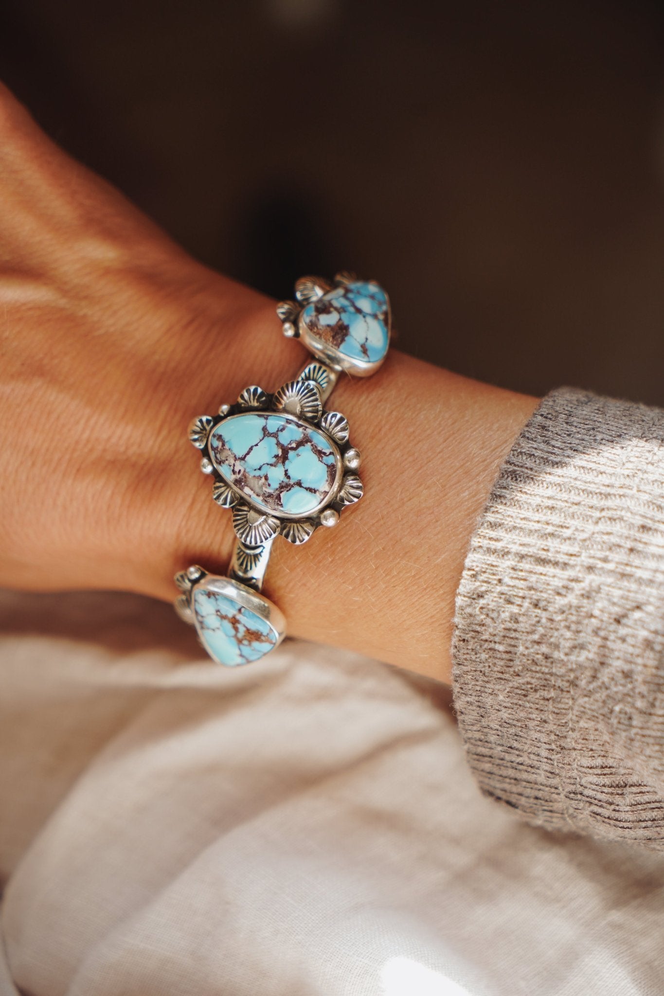 The Flourish Cuff in Golden Hills Turquoise - Golden Road Crafted