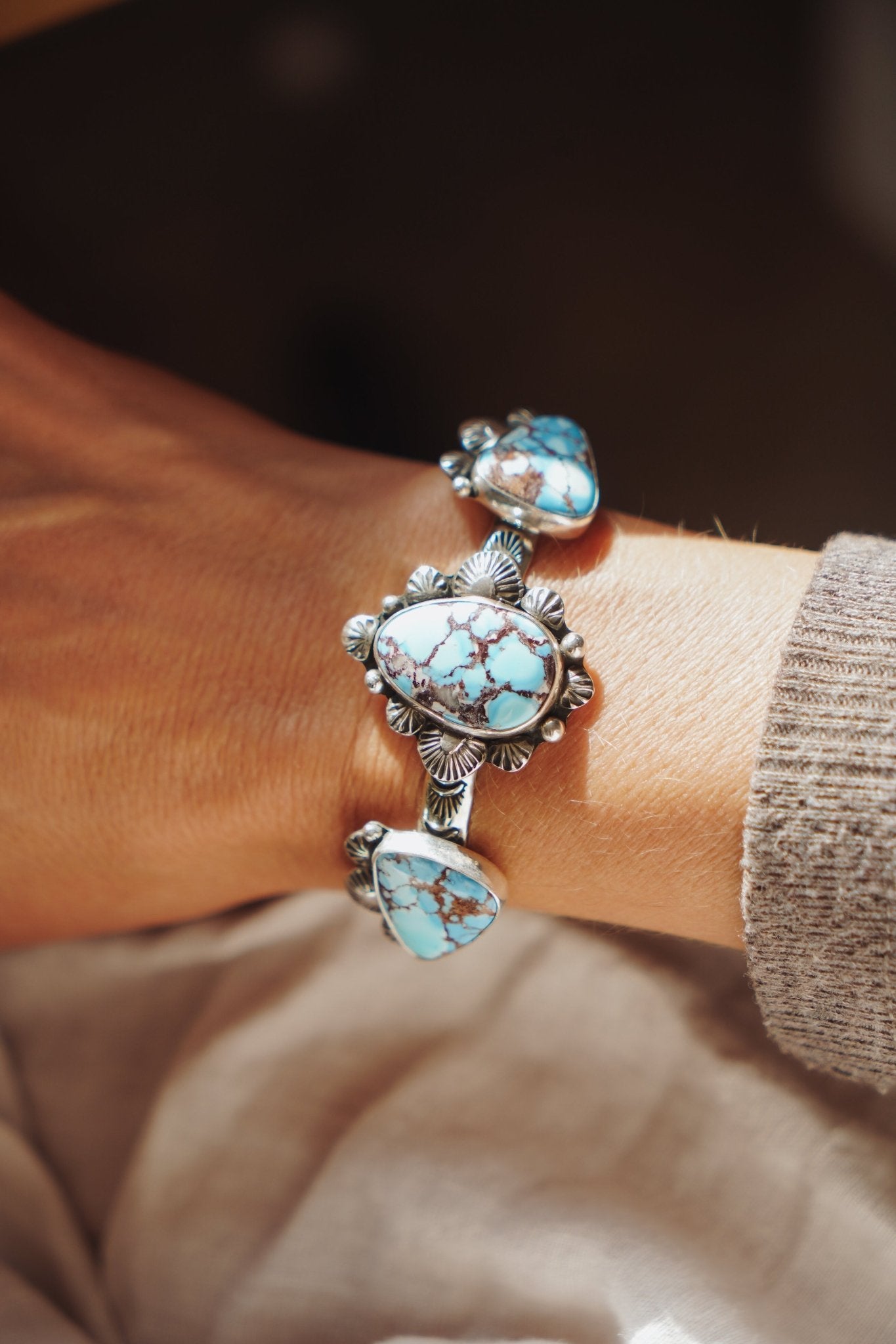 The Flourish Cuff in Golden Hills Turquoise - Golden Road Crafted