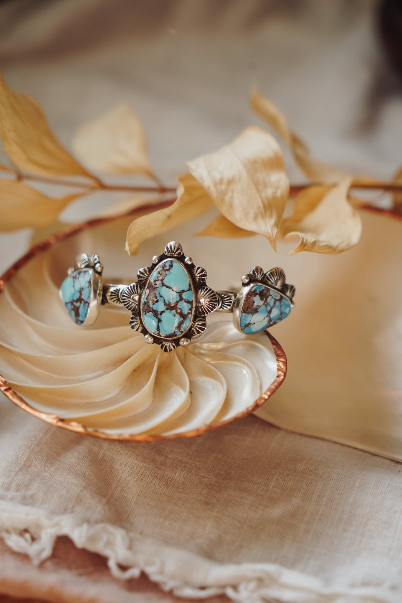 The Flourish Cuff in Golden Hills Turquoise - Golden Road Crafted