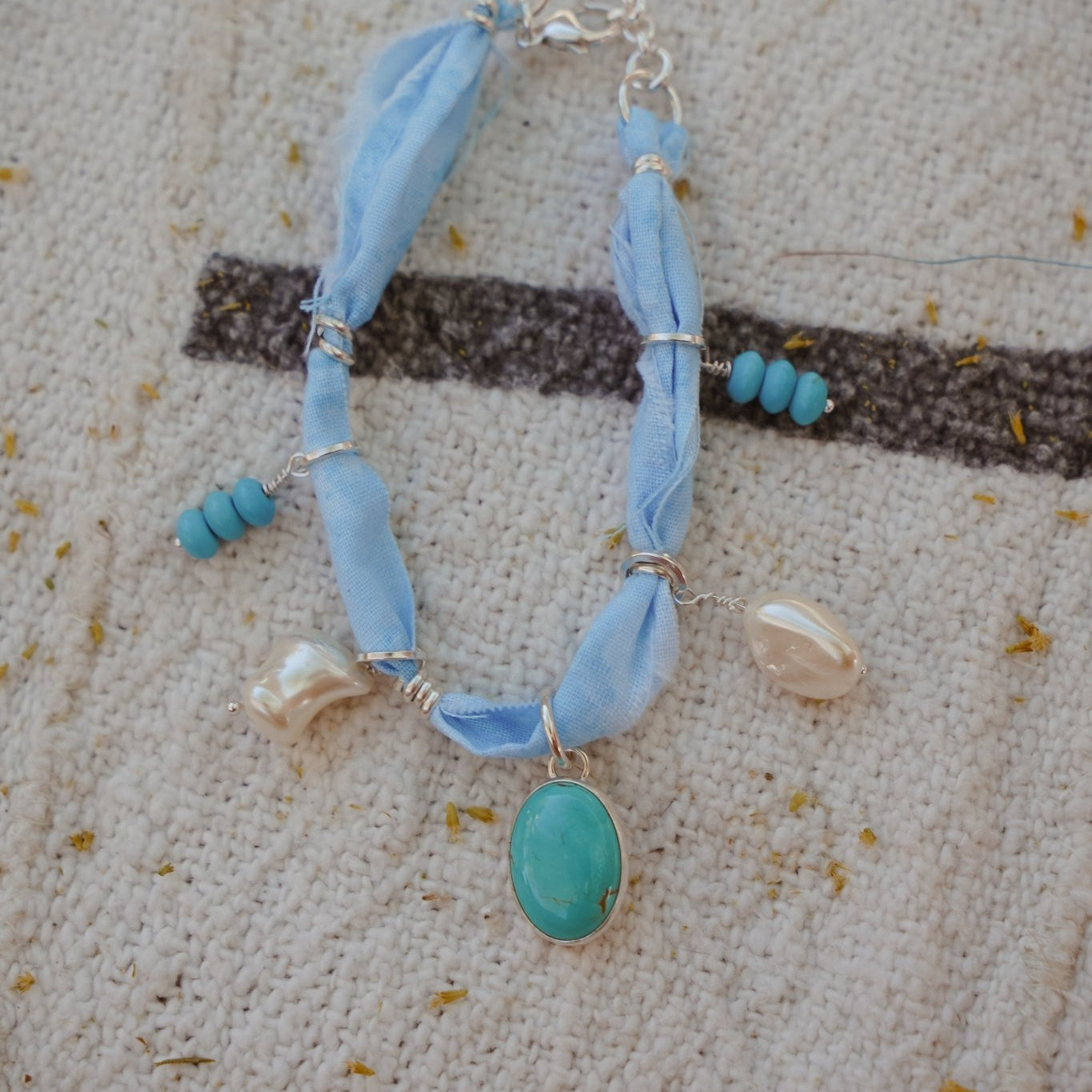 The Fray Baby Anklets with Turquoise + Pearl Beads (MADE TO ORDER) - Golden Road Crafted