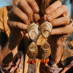 The Golden Peacock Earrings in Brass + Coral w/ 14k Gold - fill Ear Wire - Golden Road Crafted