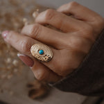 The Golden Star Concho Ring in Lone Mtn Turquoise (Choose your size) - Golden Road Crafted
