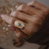 The Golden Star Concho Ring in Lone Mtn Turquoise (Choose your size) - Golden Road Crafted