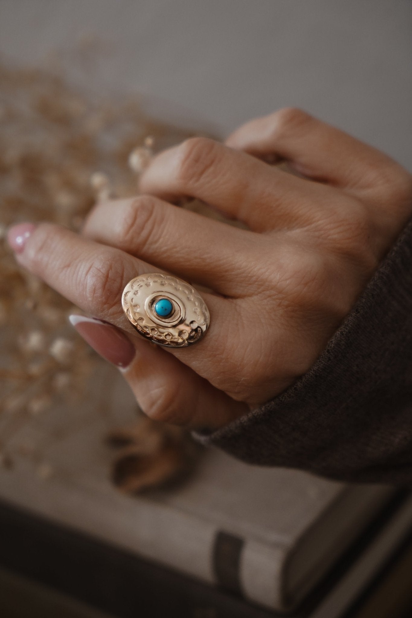 The Golden Star Concho Ring in Lone Mtn Turquoise (Choose your size) - Golden Road Crafted